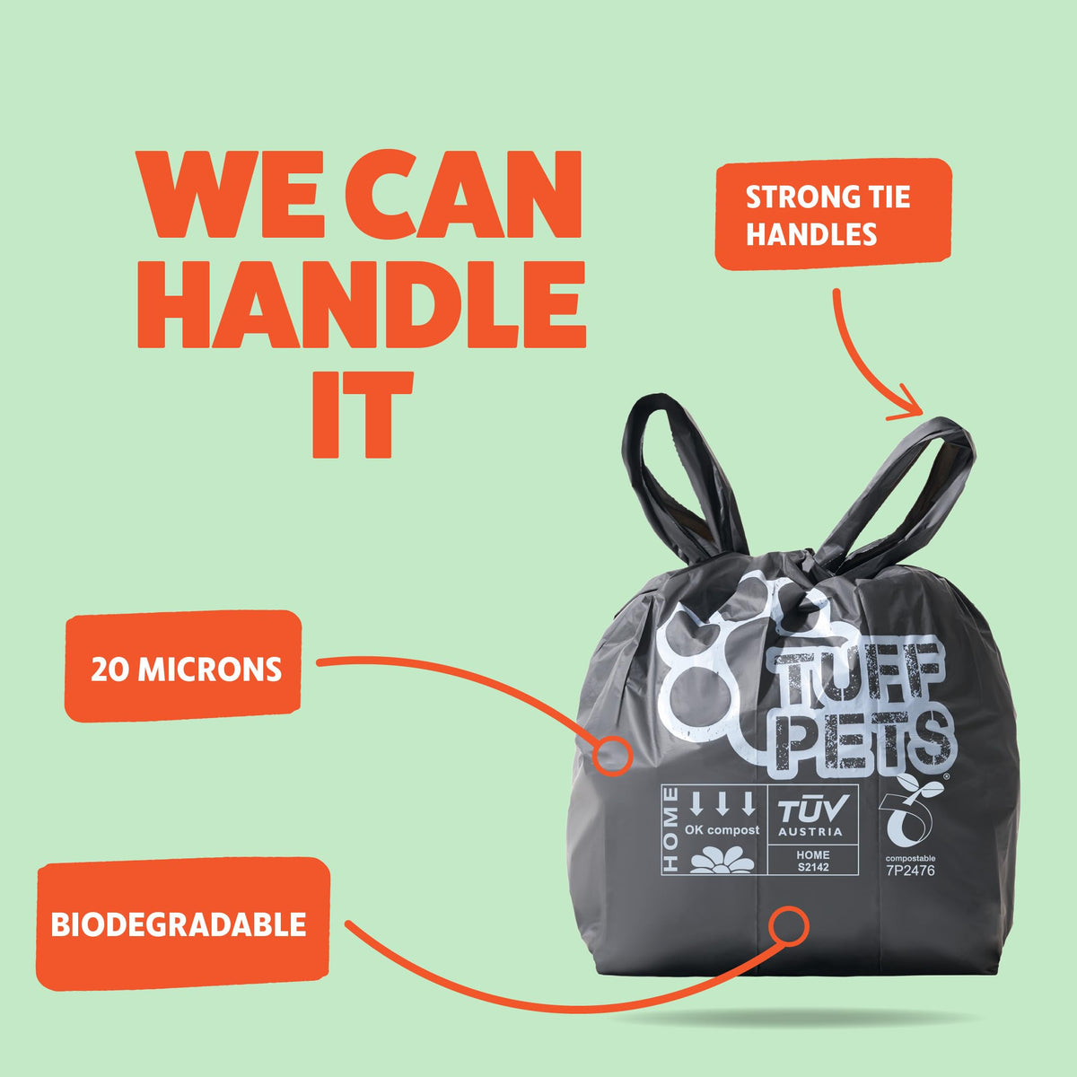 Tuff Pets Dog Poo Bags with Tie Handles, Extra Thick and Strong, 16 Rolls