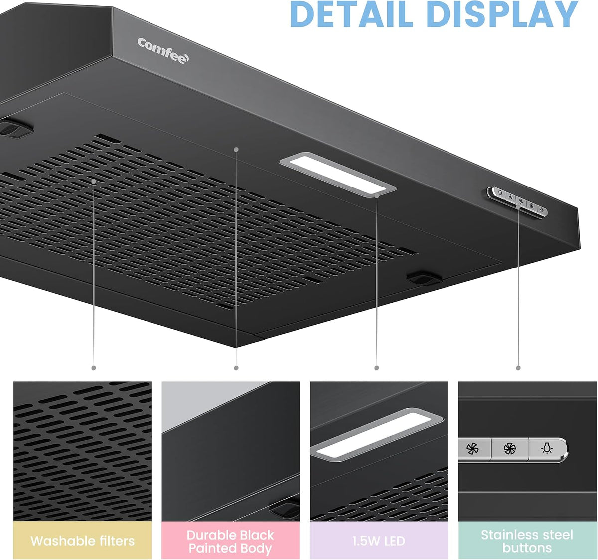 COMFEE' Visor Cooker Hood, Under Cabinet, 60cm Extractor Fan Kitchen
