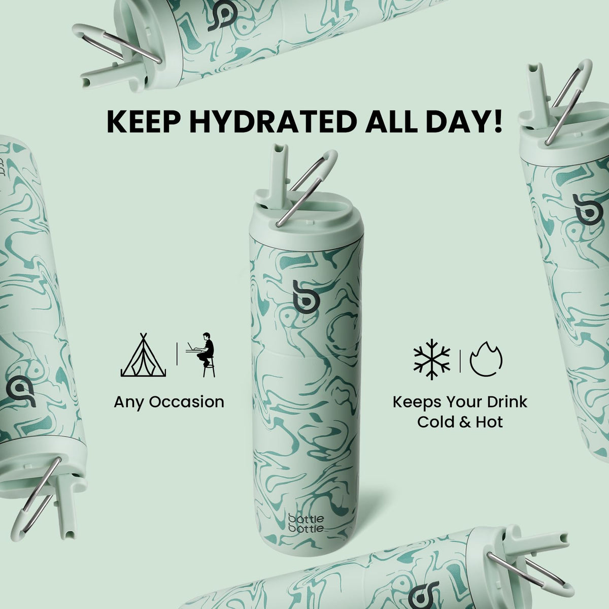 Bottle Bottle Stainless Steel Water Bottle 700ml with Straw and Lid Sports Insulated Metal Water Bottles with Handle(Black)