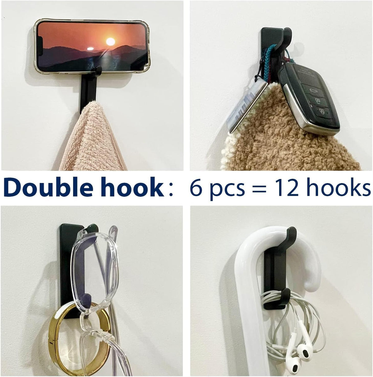 pickpiff Self Adhesive Hook, 6KG Extra Sticky and Strong, Black 4 Pack