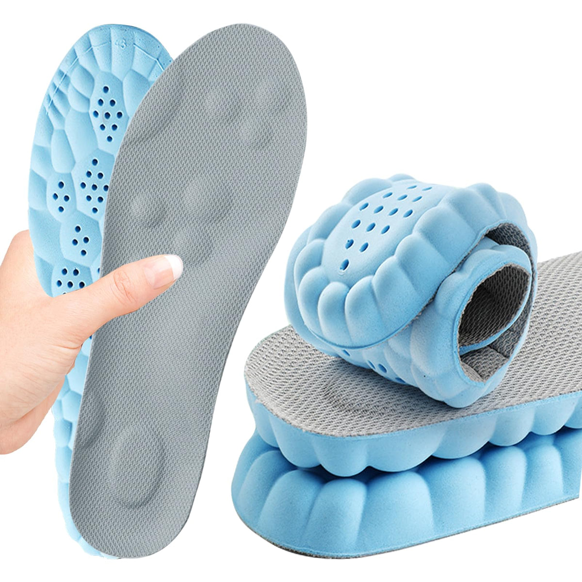 Memory Foam Insoles with Arch Support for Women Men,Comfort Massage Insoles Replacement Shoe Inserts for Trainers Sneakers Sports Shoes Work Boots,Breathable,Shock Absorption (Sky Blue, 5/5.5UK)