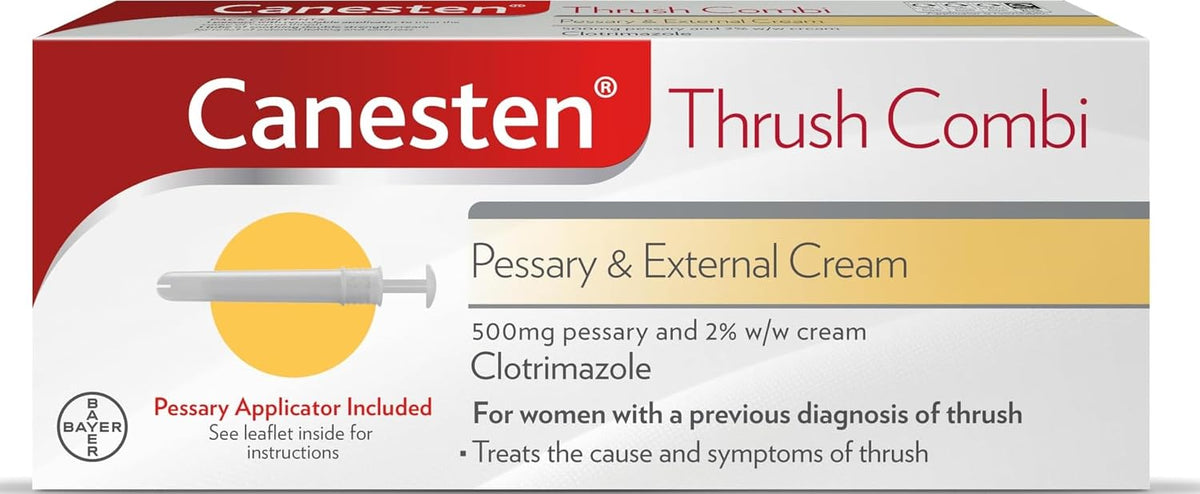 Canesten Thrush Combi Pessary & External Cream for Thrush Treatment | Clotrimazole | Two-Step Complete Relief Thrush Treatment