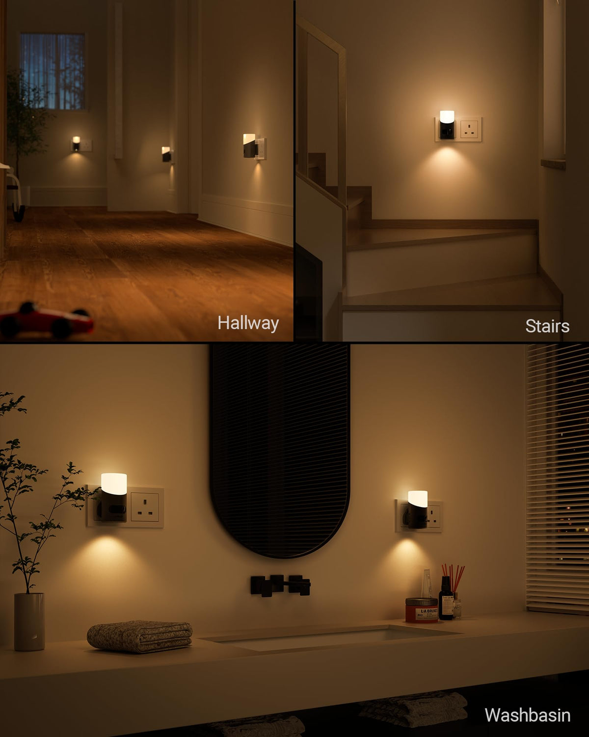 Lyridz Motion Sensor Lights Indoor with Up-and-Down Glowing, Dimmable Night Light Plug in Wall Warm White, [1 Pack] Movement Sensor Light Auto 60s/120s Off for Hallway, Bathroom, Stairway, Corridor