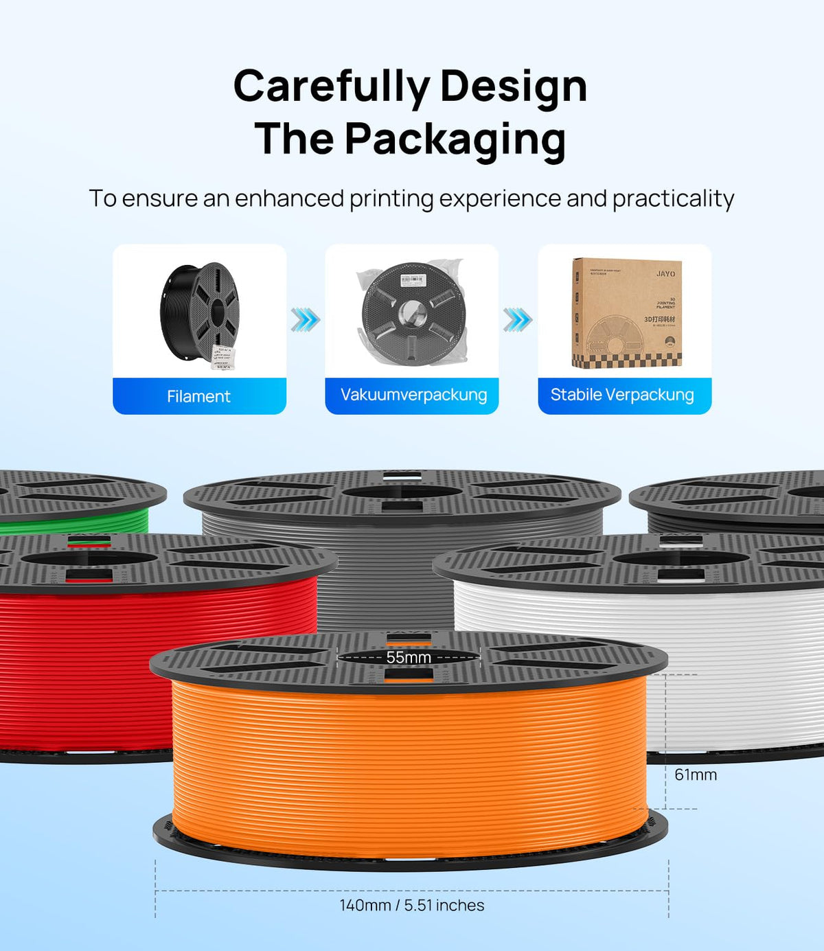JAYO PLA 3D Printer Filament 1.1KG Black, PLA Filament 1.75mm, Dimensional Accuracy +/- 0.02mm, Neatly Wound Filament, Fits Most FDM Printer.