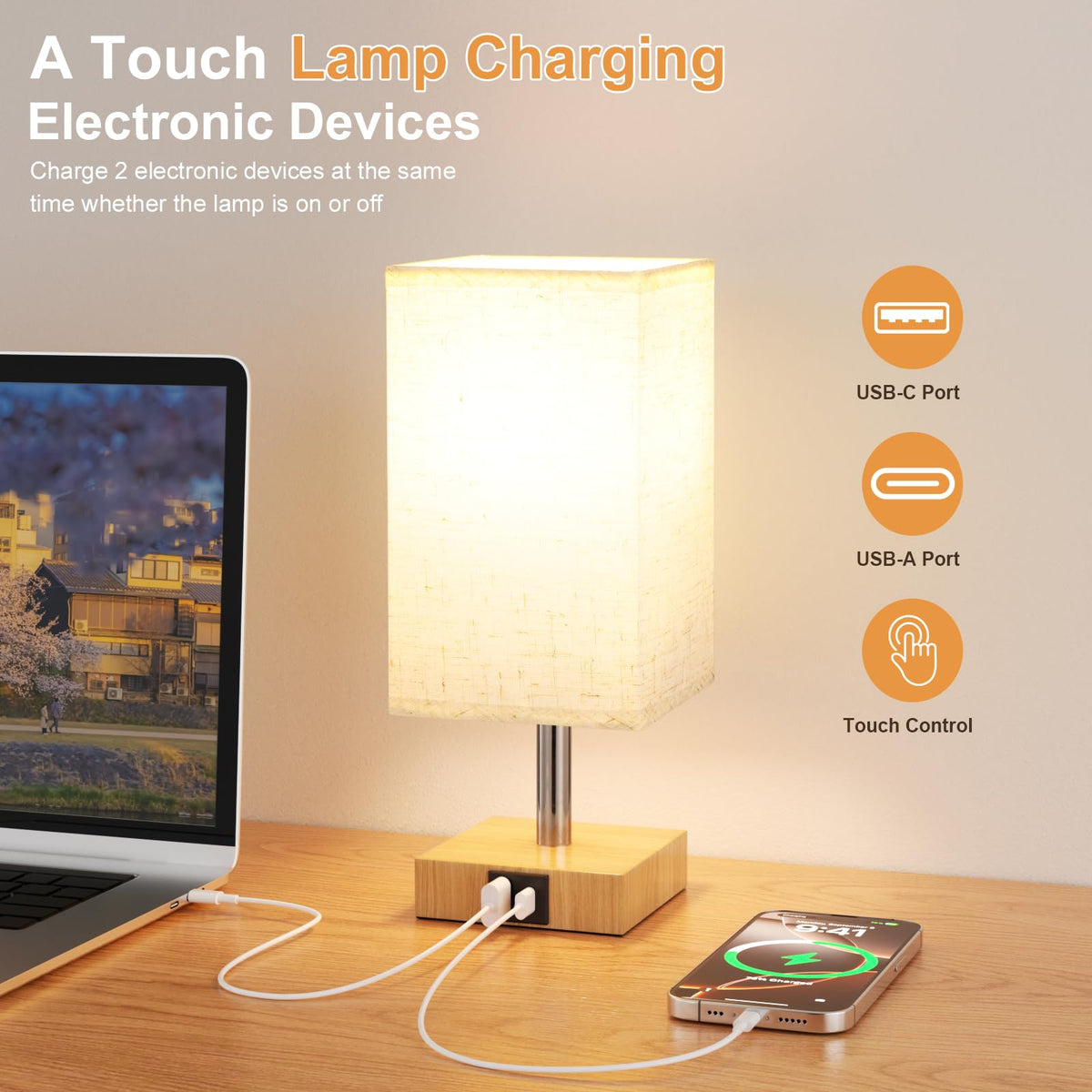White Table Lamp for Bedroom, Small Bed Lamp with for Bedroom, Silver Base(Bulb Included)