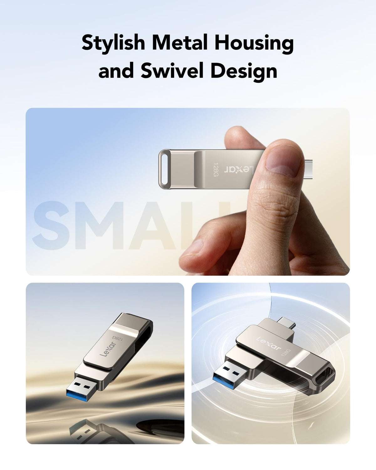 Lexar D40E 64GB Dual USB 3.2 Gen 1 Type-C Jump Drive,Champagne Silver
