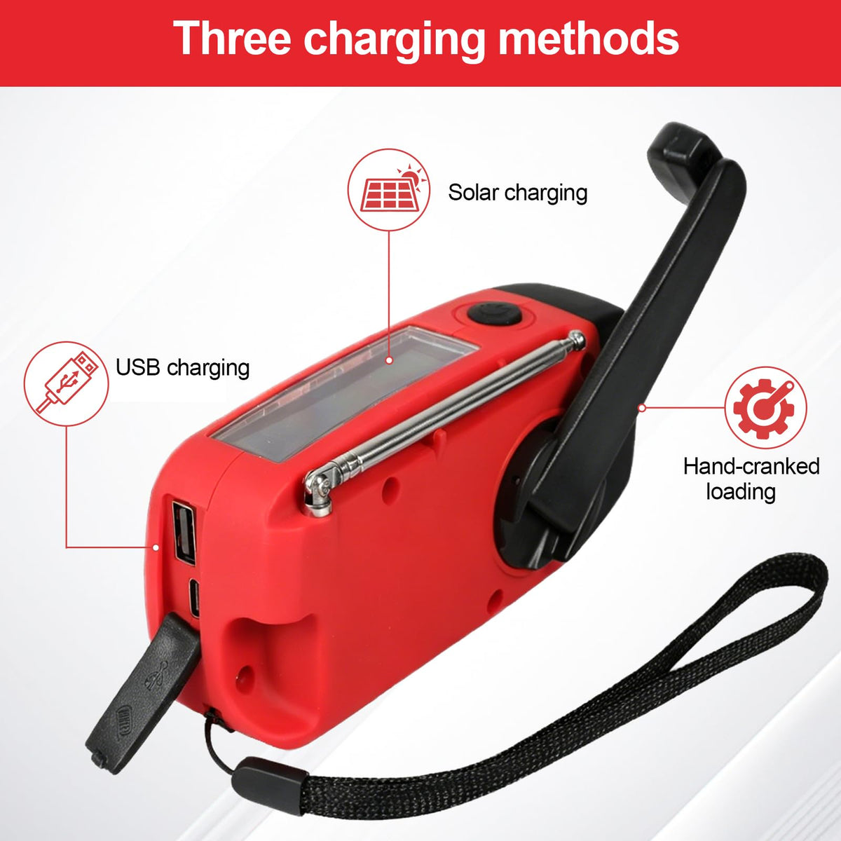 2000mAh Wind Up Solar Hand Crank Emergency Radio | AM/FM Weather Band Radio with LED Torch, SOS Alert & USB Phone Charger for Outdoor Camping Hiking (Black)