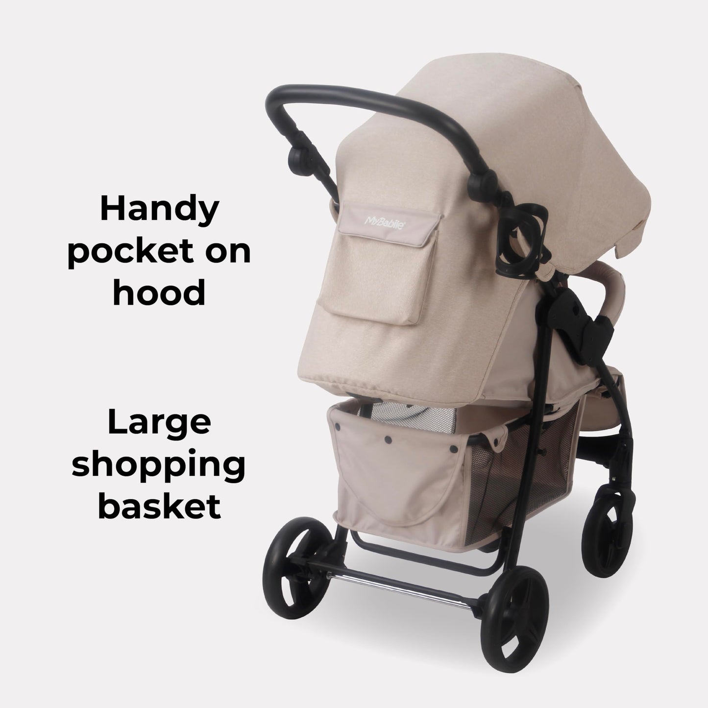 My Babiie MB30 Pushchair – from Birth to 4 Years (22kg), Easy Compact Fold, Large Shopping Basket, Adjustable Handle, Stroller Includes Cup Holder, Rain Cover – Black & Grey