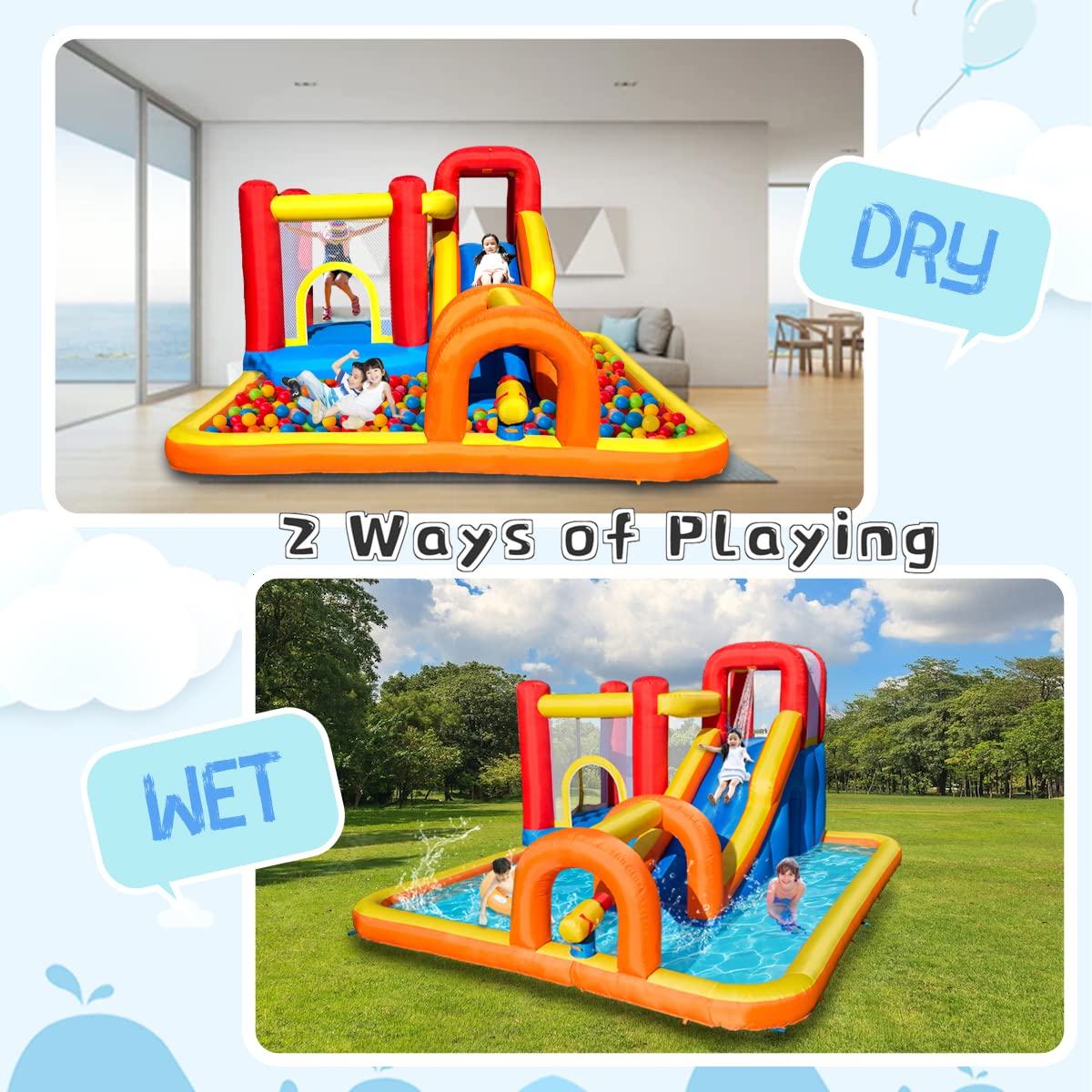 Baralir 7-in-1 Kids Inflatable Bouncy Castle with Blower — 371x351x188cm | Ages 3-10