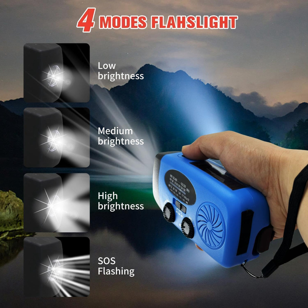 5000mAh Wind Up Solar Radio, Emergency Crank Weather Radio, FM/AM Radios