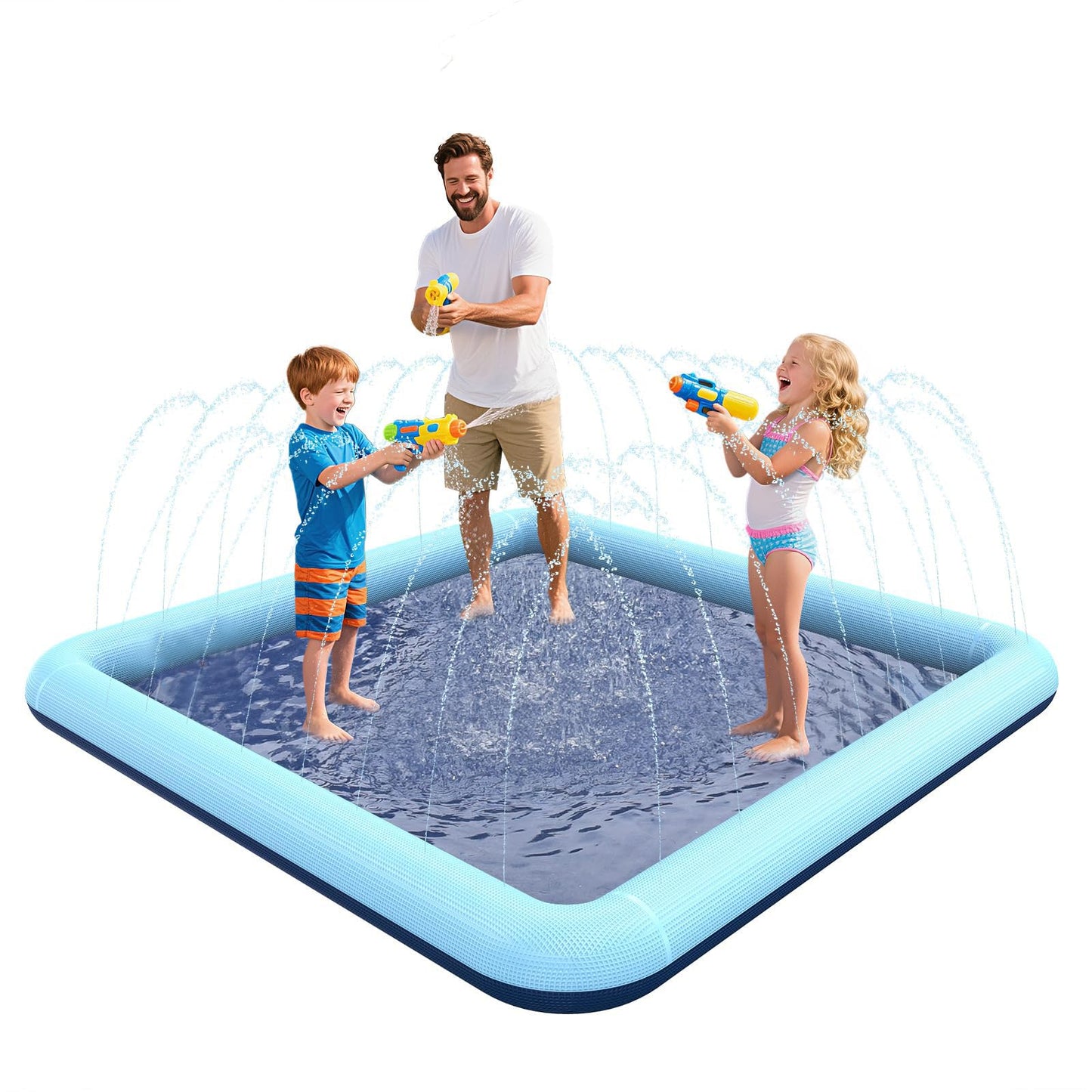 Square Splash Pad for Kids & Dogs, Non-Slip Sprinkler Water Play Mat for Kids, Reinforced Edge Outdoor Paddling Water Garden Toys Games for Kids, Pets, Beach & Backyard Summer Fun (79 inches)