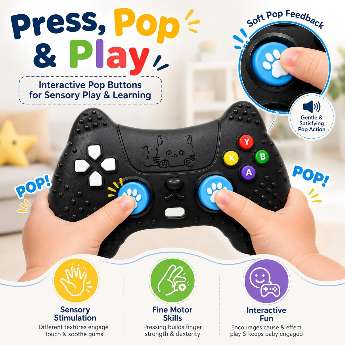 AiTuiTui Baby Teether for Teething Relief Baby Toys 0 3 6 9 12 Months, Sensory Silicone Remote Control Baby Teether Toy for Babies Newborn Infant Boy Girl Autism Toys for Baby Gifts