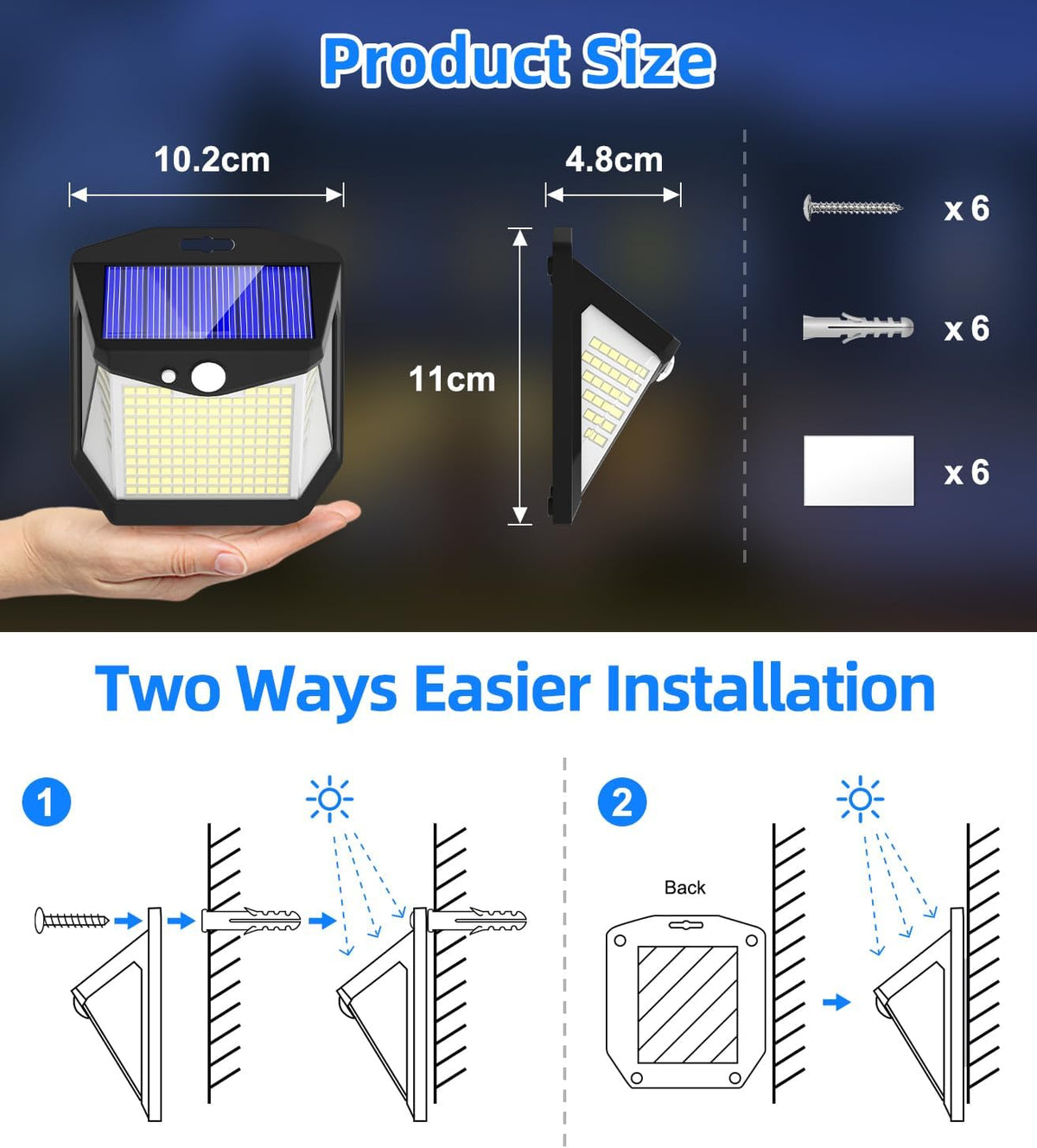 Solar Security Lights Outdoor Garden - 248 LED Solar Powered Outside Light 3 Modes Motion Sensor and 270°Wide Angle IP65 Waterproof Solar Power Wall Lighting For Fence Flood Door Garage Yard 6Pack