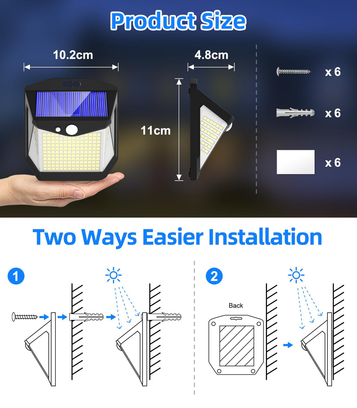 Solar Security Lights Outdoor Garden - 248 LED Solar Powered Outside Light 3 Modes Motion Sensor and 270°Wide Angle IP65 Waterproof Solar Power Wall Lighting For Fence Flood Door Garage Yard 6Pack