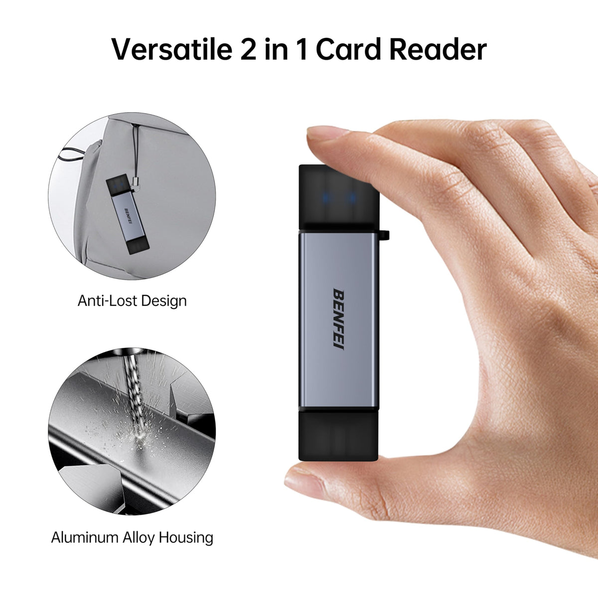 Memory Card Reader, BENFEI 4in1 USB 3.0 and USB-C to SD Micro SD MS CF Card Reader Adapter, 4 Cards Simultaneously Read and Write, Compatible with iPhone 15 series, MacBook Pro/Air 2023, and More