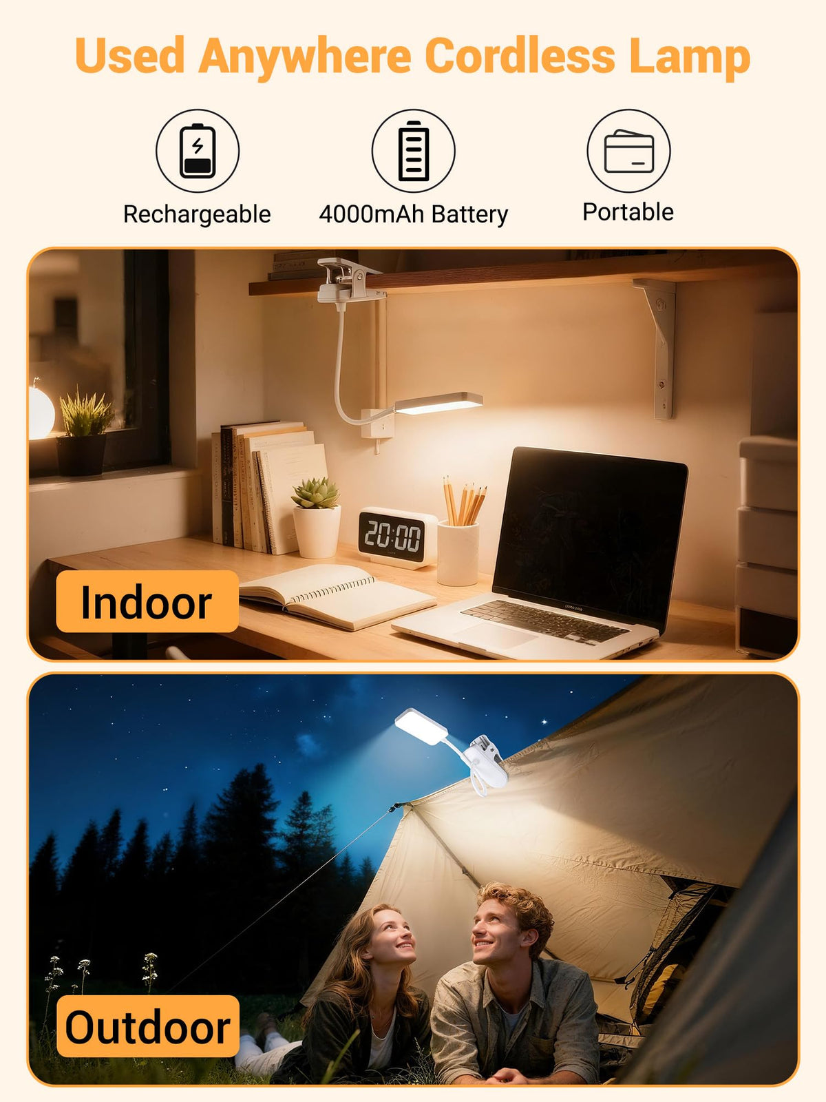 Reading Light,9 Brightness+5 Colors Clip on Light, LED Desk Lamp Table Lamp