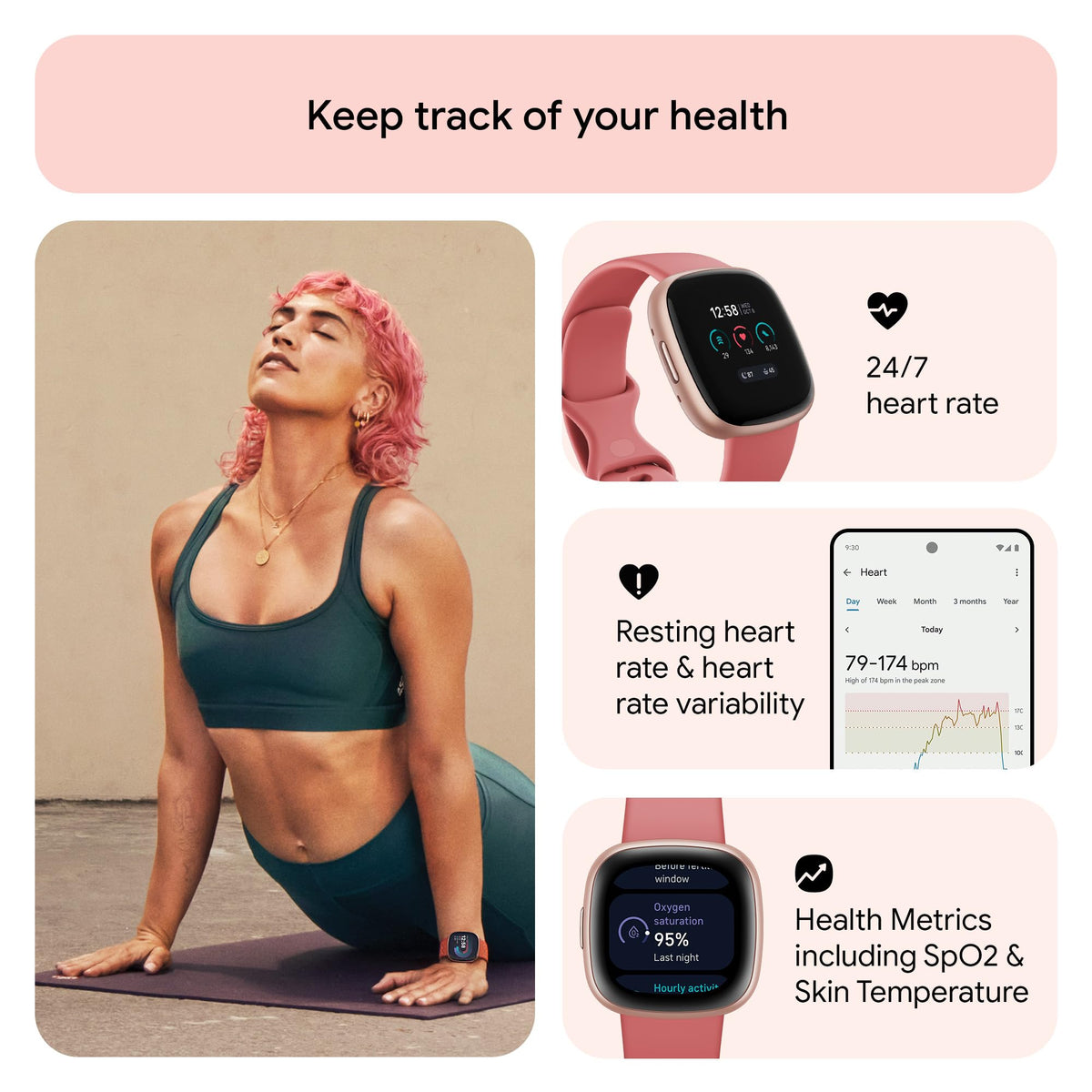 Fitbit Google Versa 4 Fitness Smartwatch with 3 Months Google Health Membership Included and up to 6 days battery life - compatible with iOS & Android, Black/Graphite Aluminium