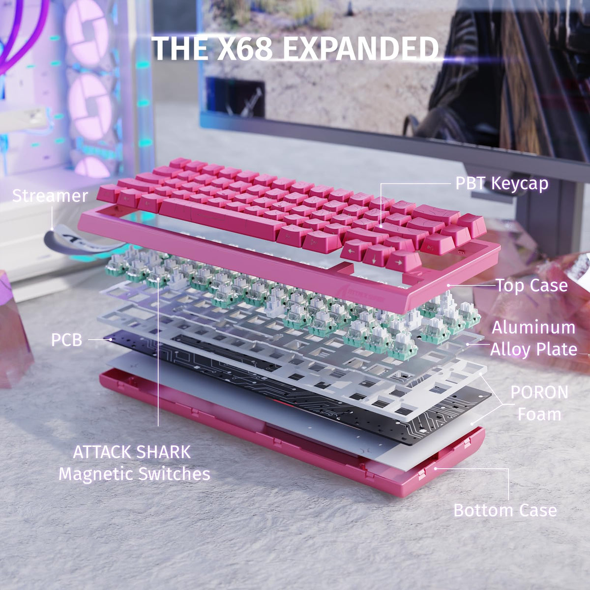 ATTACK SHARK X68 HE 8000Hz Rapid Trigger Keyboard, 0.01mm RT Accuracy Wired Gaming Keyboard with Magnetic Switch, Adjustable Actuation, Rapid Trigger, Snap Tap, RGB Lighting for PC/Mac, Black