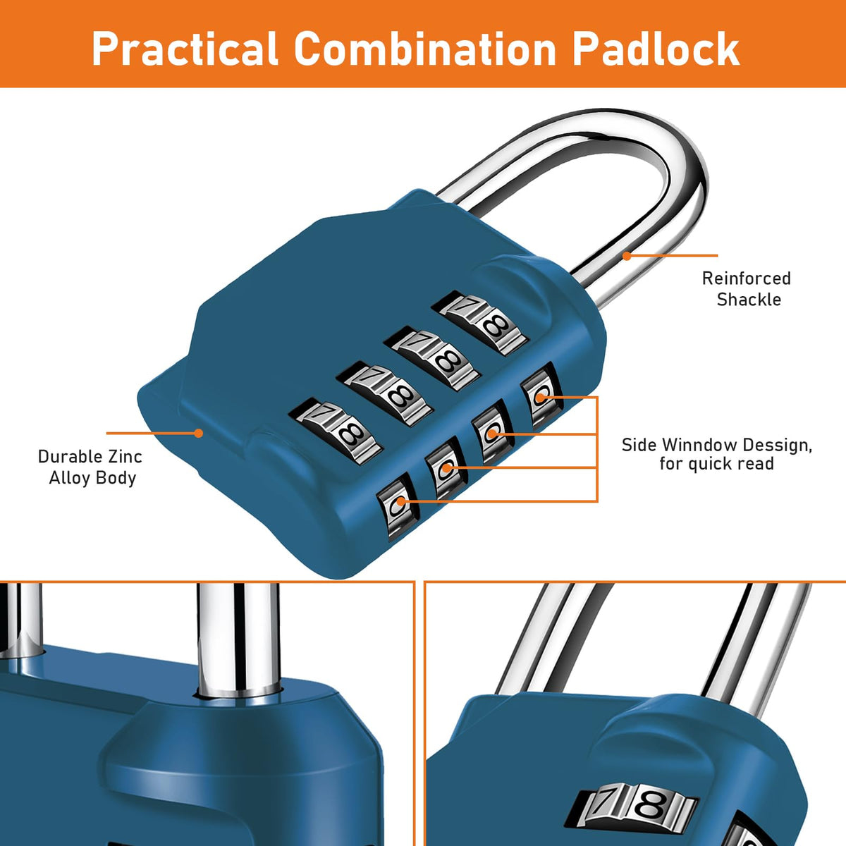 NAGE Padlocks with Code, Combination Lock 4 Digit Gym Locker (1P, Red)