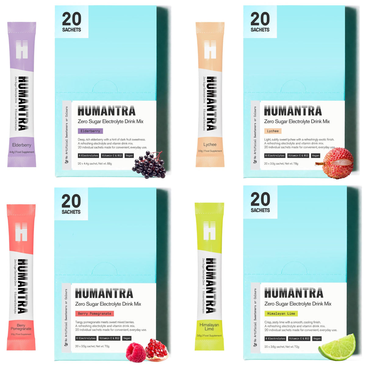 Humantra Electrolytes Powder Hydration Sachets - Himalayan Lime, 20ct