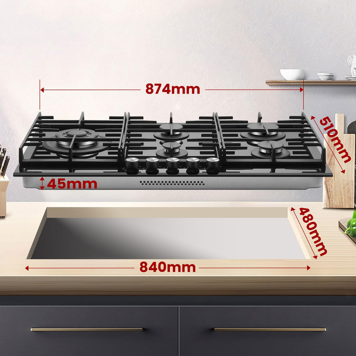 GASLAND GH60SF 60cm Built-in Gas Hob, 4 Burners Stainless Steel Gas Cooktop with Flame Failure Protection, NG/LPG Convertible, 8000W