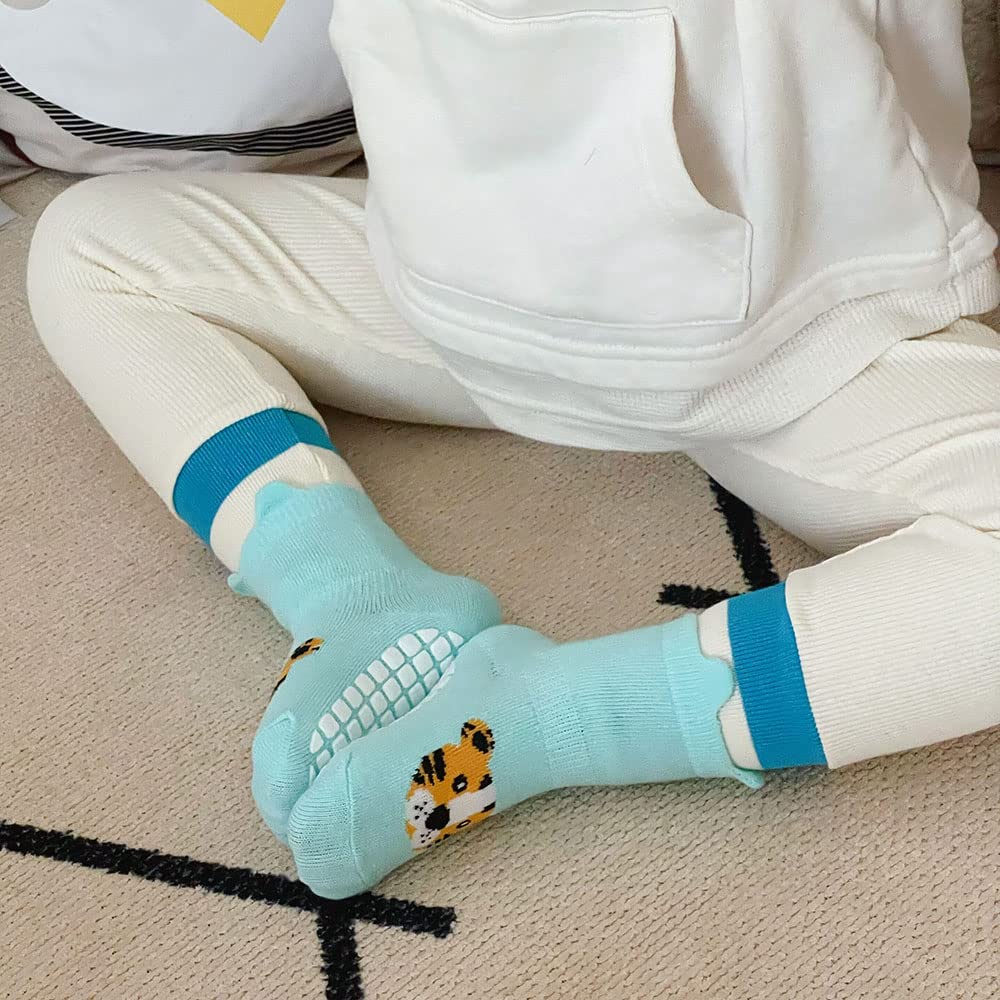FedMois 5 Pairs Baby Kids Anti-slip Socks Cotton non skid Ankle Socks Animals