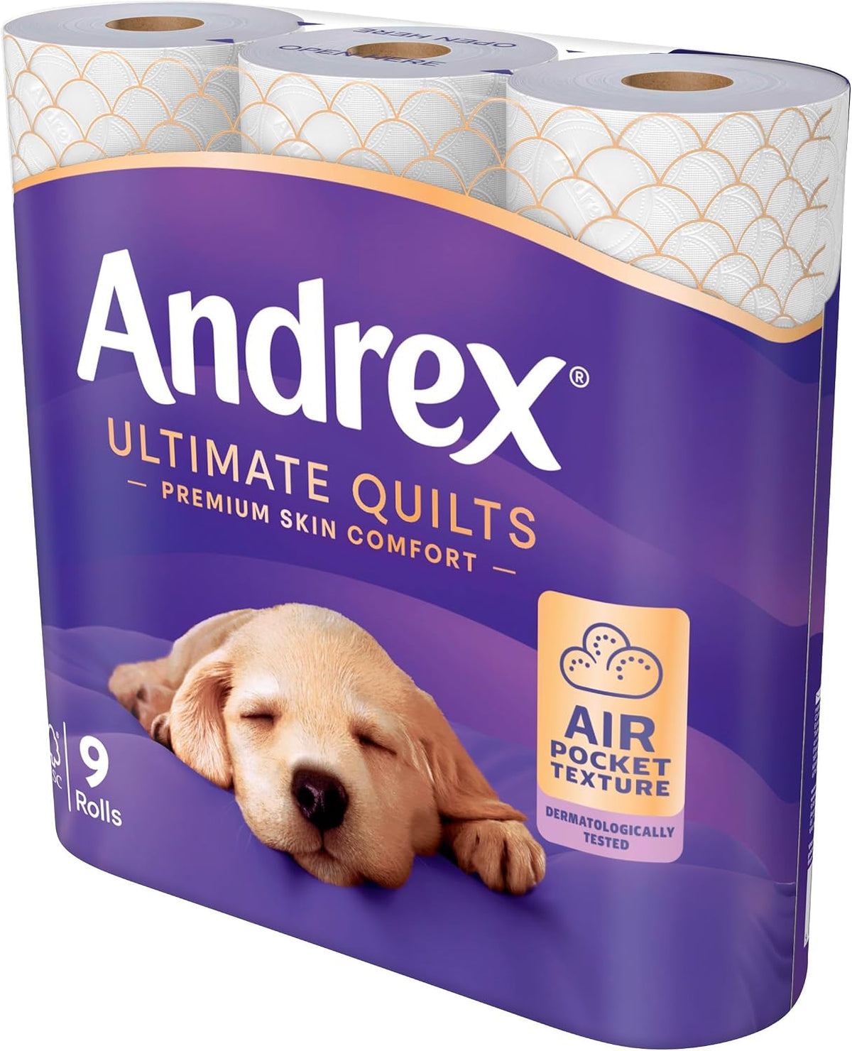 Andrex Ultimate Quilts Toilet Tissue 9 Standard Toilet Rolls, Air Pocket Technology for Soft, Thick Sheets (Previously Andrex Supreme Quilts Toilet Paper) – 9 Toilet Rolls