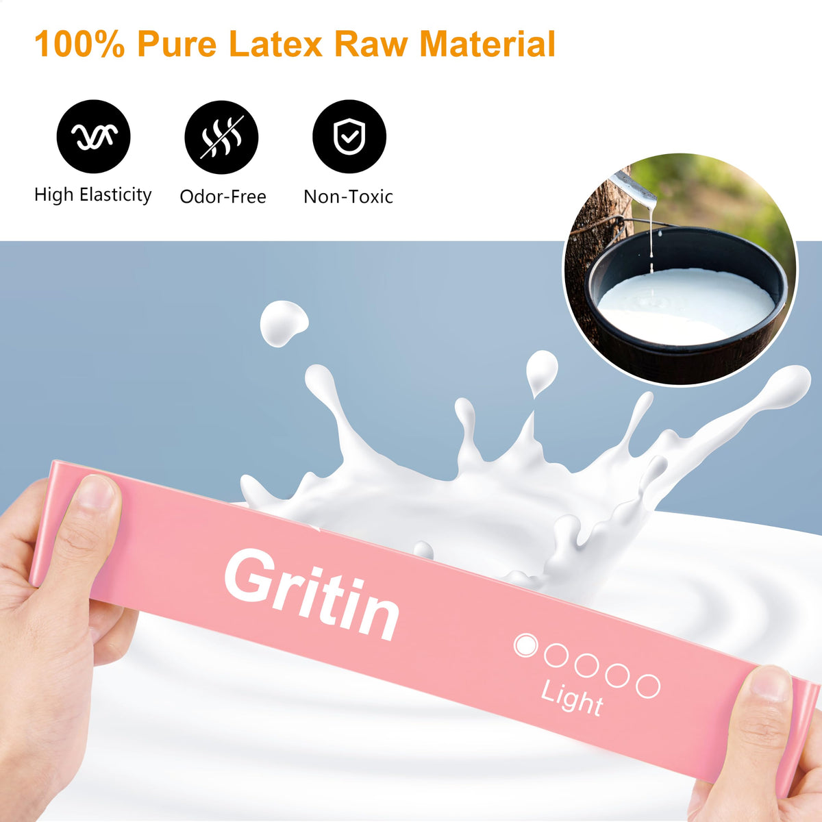 Gritin Resistance Bands, Set of 5 Skin-Friendly Resistance Exercise Band