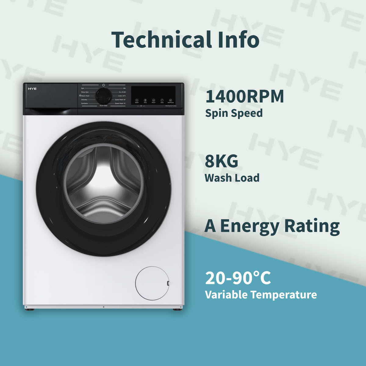 HYE Washing Machine - 7KG Drum, 1200RPM, White