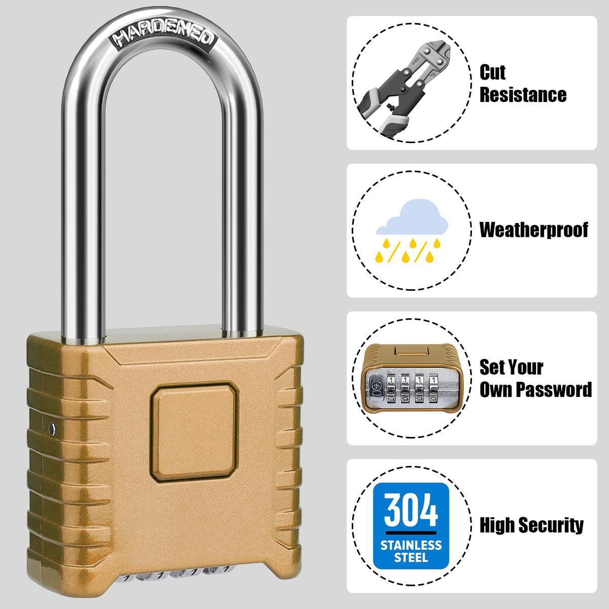 Diyife Large Heavy Duty Combination Padlocks Outdoor, 52mm Weatherproof
