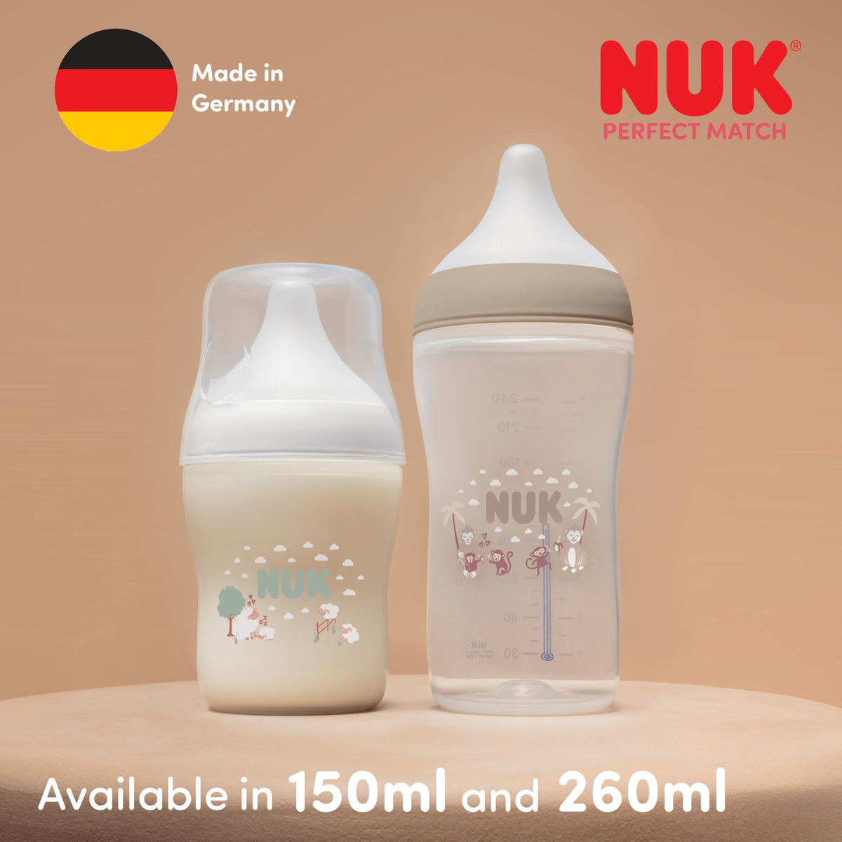 NUK Perfect Match Newborn Baby Bottle Set | 0+ Months | 150ml | Anti Colic Feeding Bottle | PP | Temperature Control Indicator | Rainbow | 4 Count