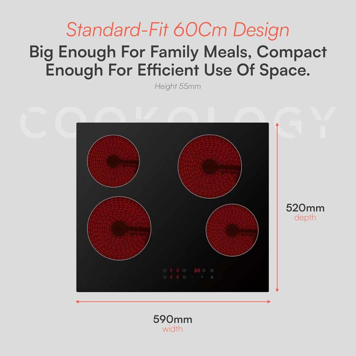 Cookology 60cm Electric Ceramic Hob - 4 Zone - 6000W - Touch Controls
