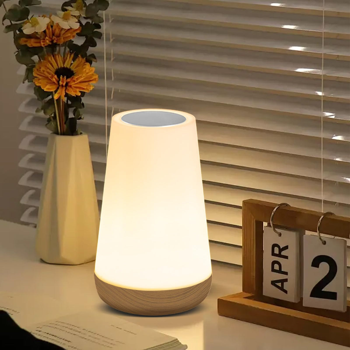Ledivion Night Light, LED Touch Bedside Table Lamp, RGB Colours Changing, 5 Brightness Level, Timing Function, Dimmable Rechargable Remote Control Light for Bedroom, Living Room