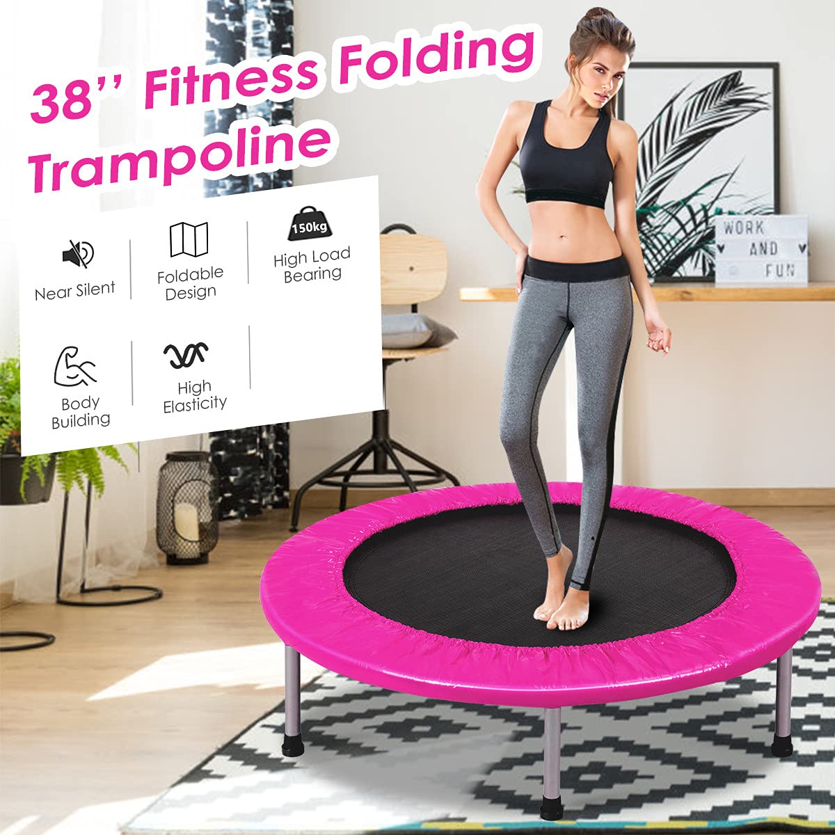 COSTWAY 38" Foldable Mini Fitness Trampoline with Carry Bag — Max 150 kg