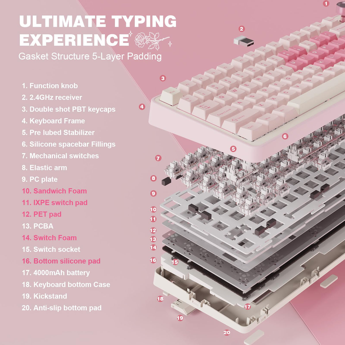 YUNZII B75 PRO 75% Wireless Mechanical Keyboard (Black Heart,Cocoa Switch)