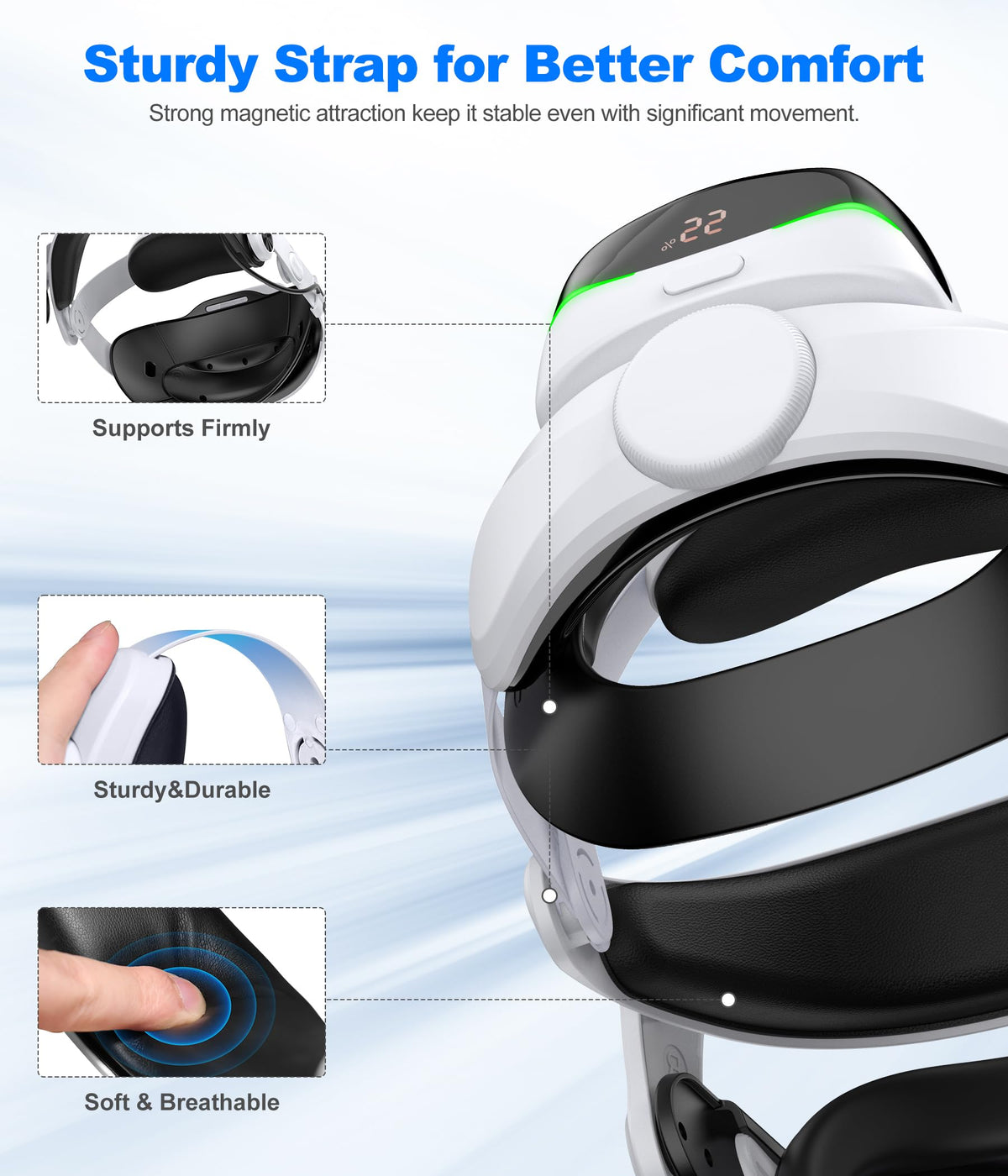 Comfortable Head Strap for Meta Quest 3S/3/2 with 7500mAh LED Display Battery Bank,VR Headset Elite Strap Replacement,All-Directional Adjustable Oculus Headstrap,Enhanced Support & Reduce Pressure