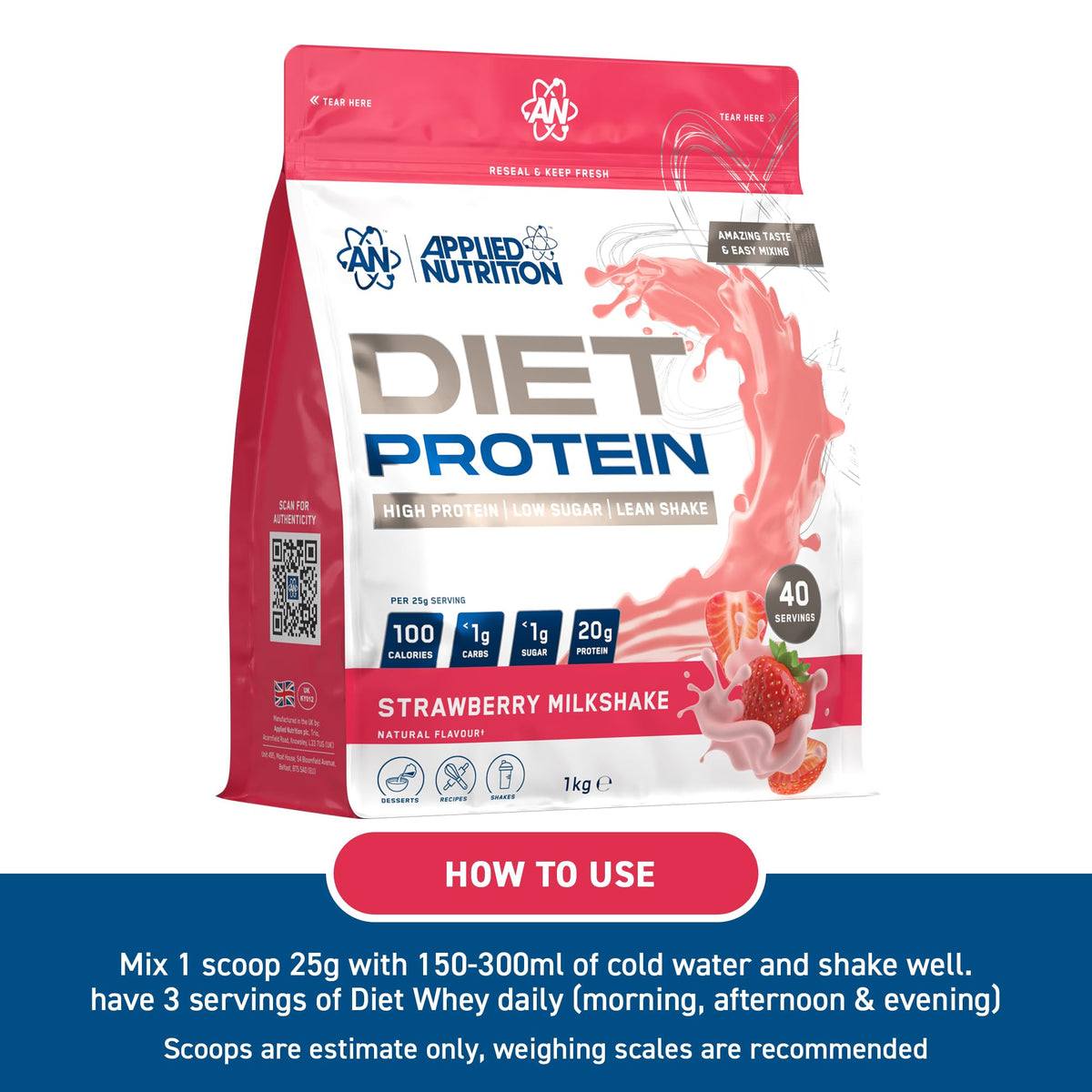 Applied Nutrition Diet Whey - High Protein Powder Supplement, Low Carb & Sugar, for Weight Management with CLA, L Carnitine, Green Tea (450g - 18 Servings) (Vanilla)
