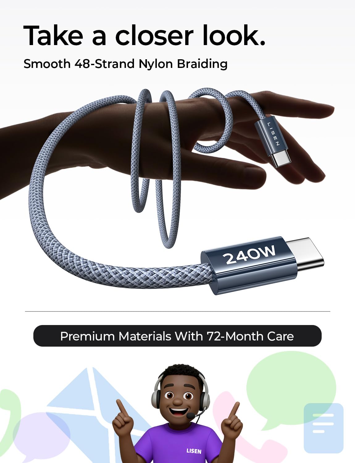 LISEN 60W for Samsung Type C 4-Pack [1M+1M+2M+2M] USB C Charger Cable for iPhone 15 Pro Max, iPad Pro/Air/Mini, Samsung S24, LG, Google Pixel