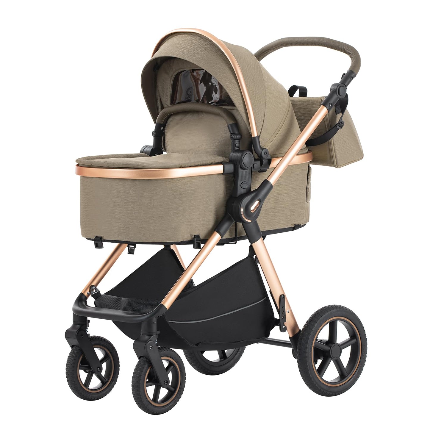 3 in 1 Baby Stroller with Height Adjustable Handle,3 in 1 Prams Travel System, Lightweight Foldable Pushchair, Prams with Aluminum Frame for Portable Baby Carriage (D2 Pink, H2-D)