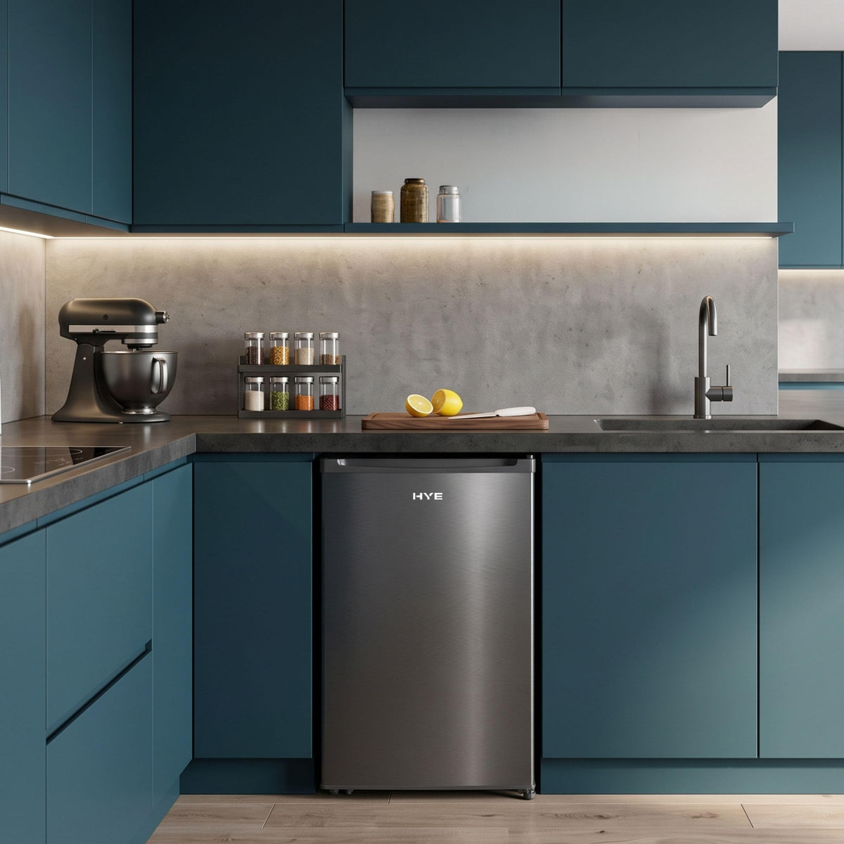 HYE Under Counter Freezer - 60L capacity, 85cm Height, 48cm Width, Black
