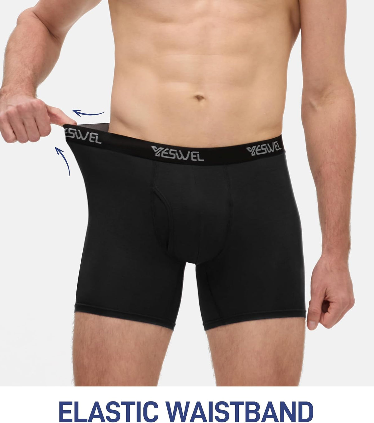 YESWEL Mens Bamboo Boxers, Longer Leg Boxer Shorts with Fly, Anti Chafing Underwear Trunks, No Itchy Labels Underpants (S-4XL)