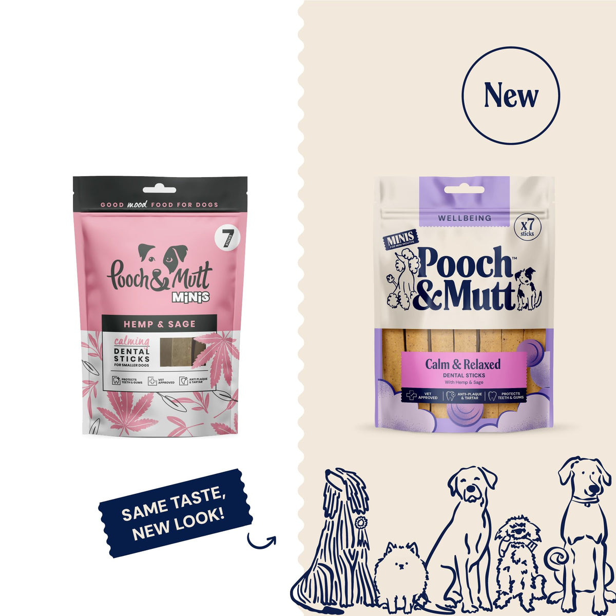 Pooch & Mutt - Calming Dog Dental Sticks, Hemp & Sage, 7 sticks