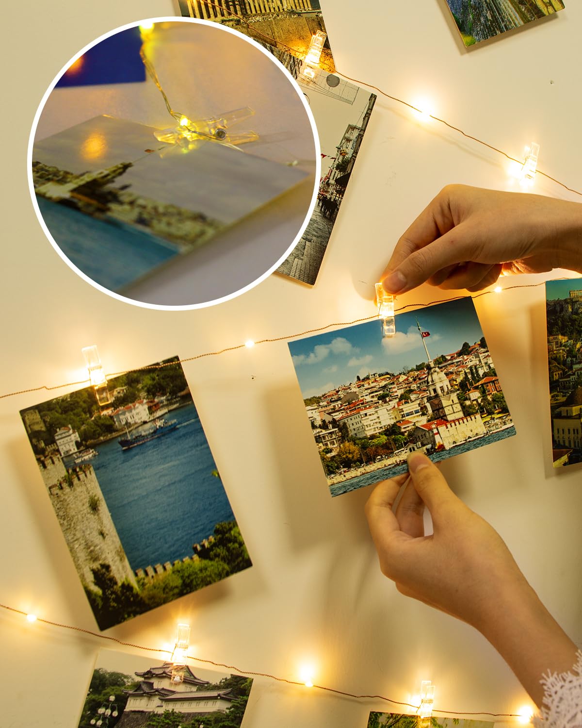 Kolpop 50LED Photo Clip String Lights, 5M Photo Peg Fairy Lights Indoor with 30 Clips Battery Powered Cooper Wire Hanging String Photo Display for Bedroom Birthday Wedding Party Christmas Decorations