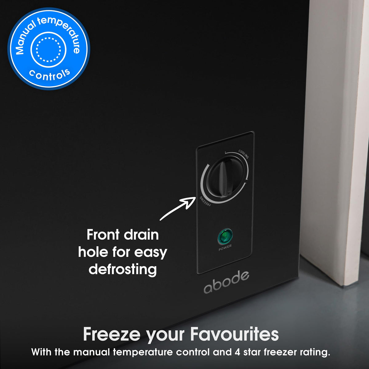 Abode Freestanding White Chest Freezer 99L with Removable Wire Basket & Counter Balance Lid, Adjustable Thermostat, 4 Star Freezer, Suitable for Garages & Outbuildings A99CF0E1W