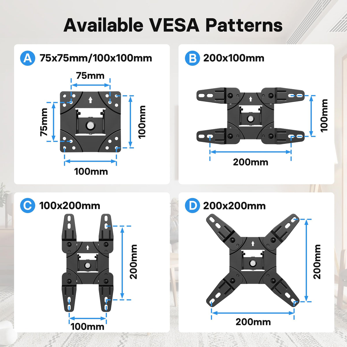 BONTEC TV Wall Bracket for Most 13-42 Inch TV, Adjustable TV Wall Mount, Tilt, Swivel, 360°Rotation, VESA 200x200mm up to 20kg, Universal TV Mount with Safety Screws, Bubble Level, Cable Ties Included