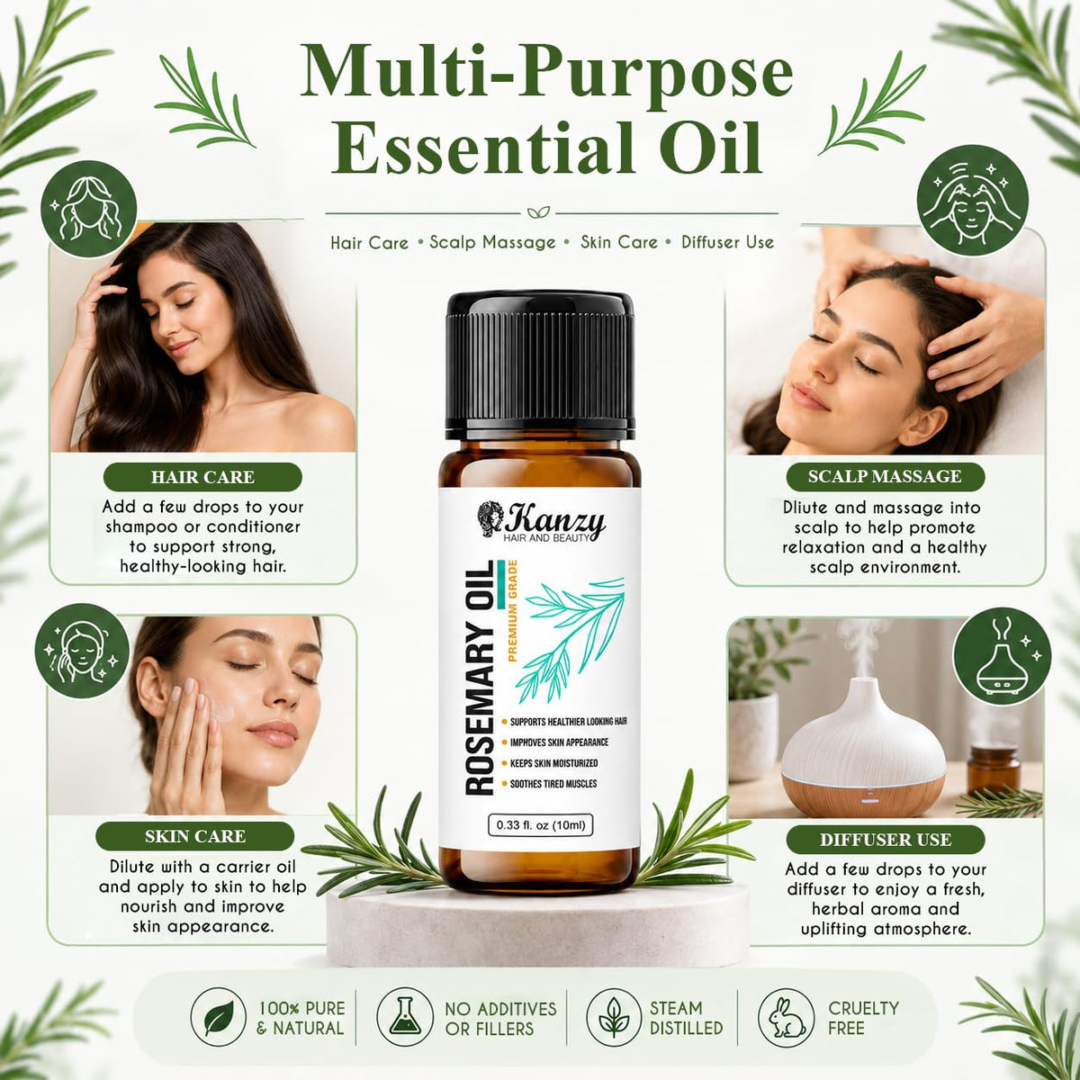 Kanzy Vitamin E Oil for Skin, Hair, Lips and Face - Naturally Sourced Multi-Purpose Plant-Based Vitamin E Oil for Hair Growth as Skincare and Haircare Product for both Men and Women (30 ml)