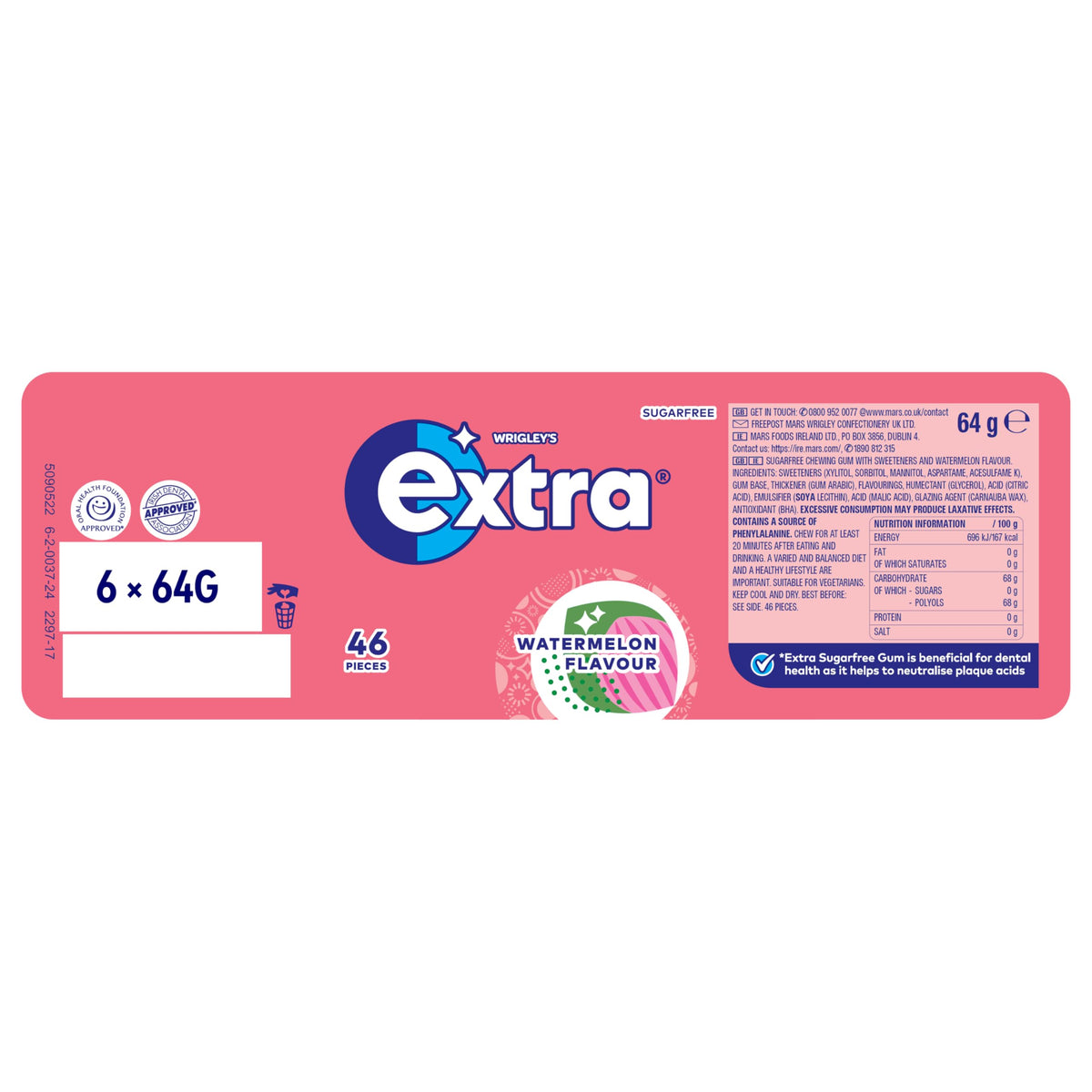 Wrigley's Extra White Bubblemint Sugar Free Chewing Gum Bottle 46 Pieces