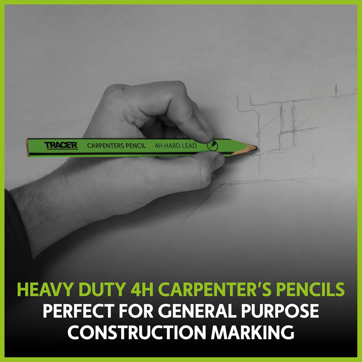 Tracer 4H Hard Lead Carpenters Pencils 12 Pack with Sharpener