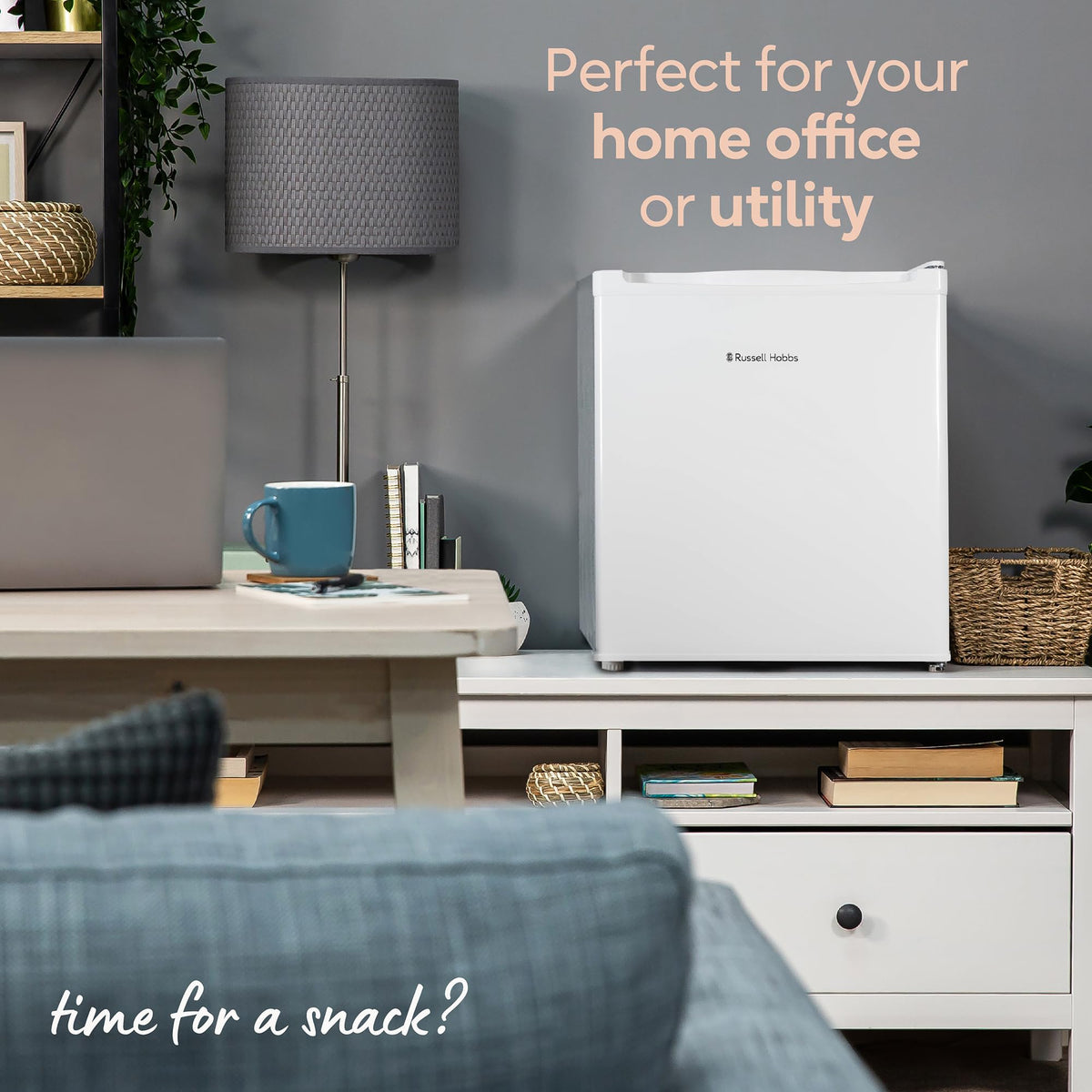 Russell Hobbs Table Top Larder Mini Fridge 66L Capacity, Reversible Door & Adjustable Feet, 0 to 8 Degrees Manual Temperature Control, Silver RH67TTLF0E1SS