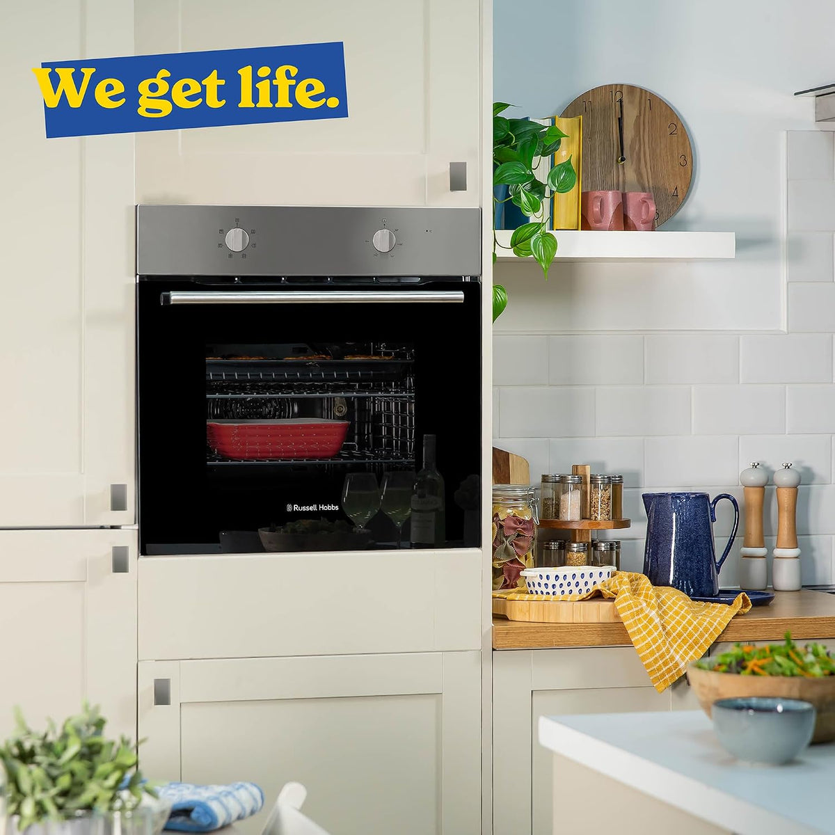Russell Hobbs 70L, 60cm Wide, Single Electric Built-in Fan Oven and Grill in Stainless Steel, 6 Oven Functions, RHFEO7004SS